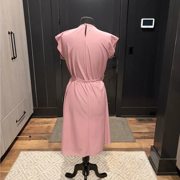 Vintage Dusty Rose Midi Dress Floral Shoulder Accent Size 12 - Picture 2 of 3